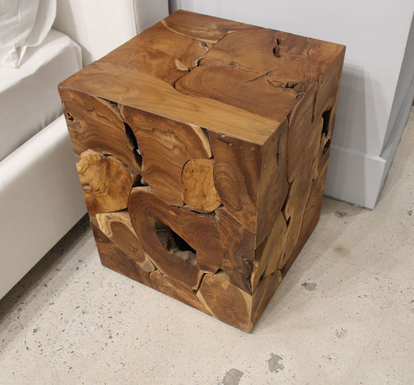Onyx Teak Slice Square End Table in Warm Teak