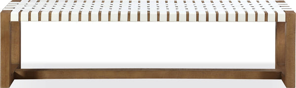 Onyx Woven Leather and Solid Wood Dining Bench in White and Bisque alternate view