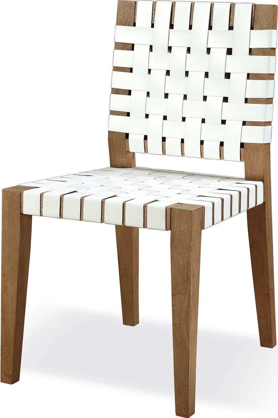 Onyx Woven Leather and Solid Wood Dining Side Chair in White and Bisque - View 2
