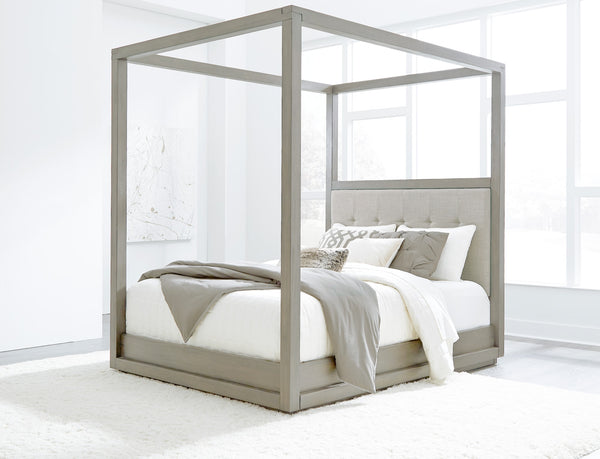 Ashi Upholstered Canopy Bed in Mineral alternate view
