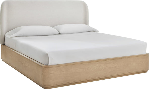 Pierson Upholstered Platform Bed in Buff Cream Ash and Oatmeal Linen