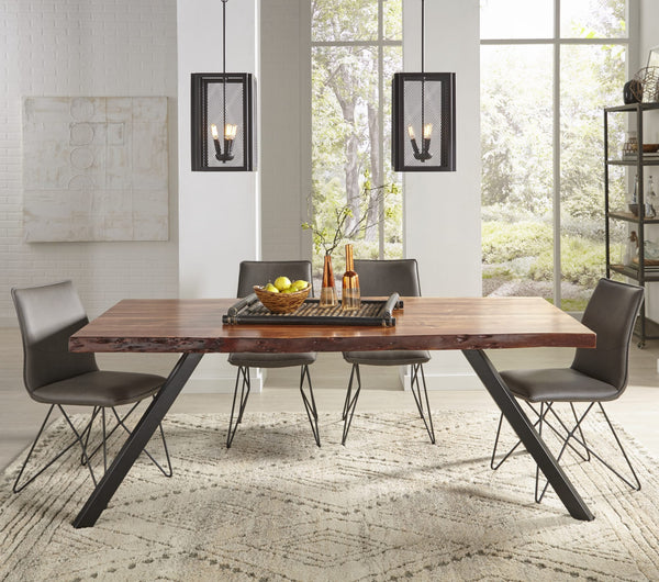 Riverside Live Edge Solid Wood Metal Leg Dining Table in Natural Acacia alternate view