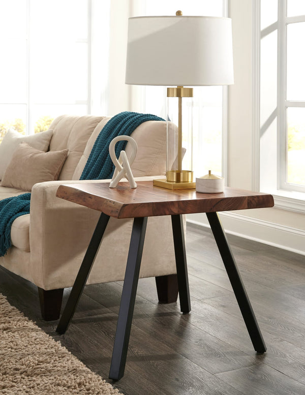 Riverside Live Edge Solid Wood Metal Leg End Table in Natural Acacia alternate view