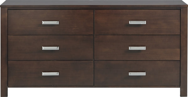 Riva Six Drawer Dresser in Chocolate Brown