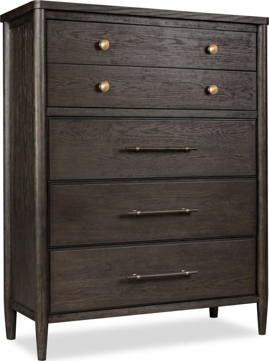 Ridgewood Five Drawer Oak Wood Chest in Yin - View 3