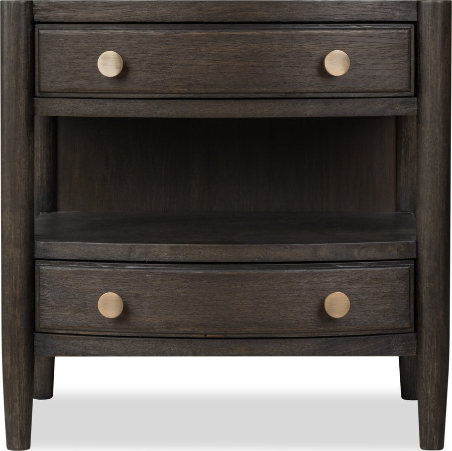 Ridgewood Two Drawer One Shelf Oak Wood Nightstand in Yin - View 3