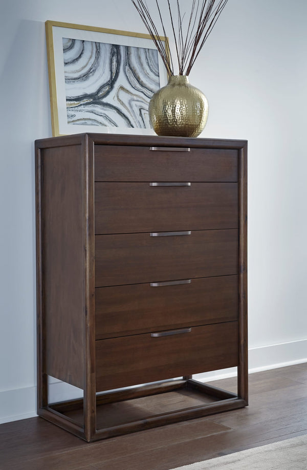 Sterling Five Drawer Acacia Wood Chest in Brown Spice alternate view