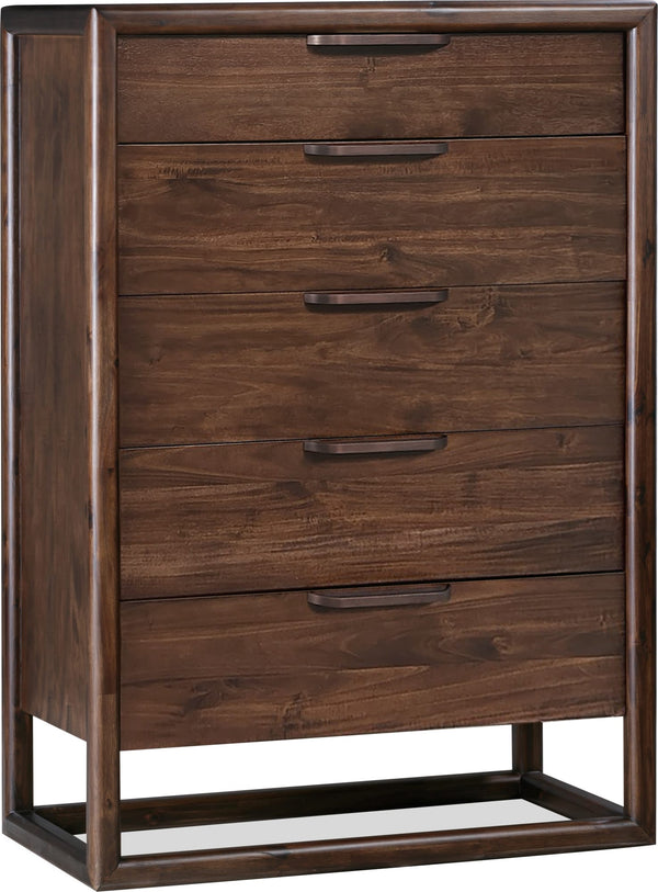 Sterling Five Drawer Acacia Wood Chest in Brown Spice