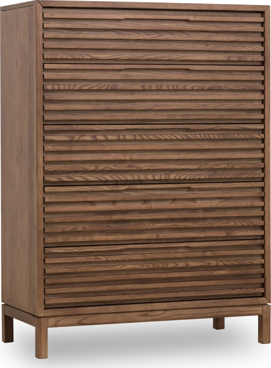 Thornton Five Drawer Ash Wood Chest in Roux - View 3