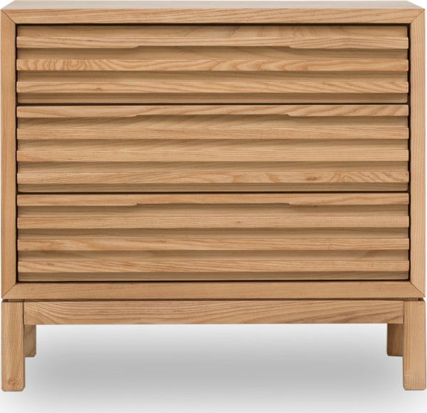 Thornton Three Drawer Ash Wood Nightstand in Flaxen