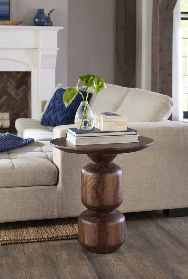 Virton Solid Wood Round End Table in Smoked Brown alternate view