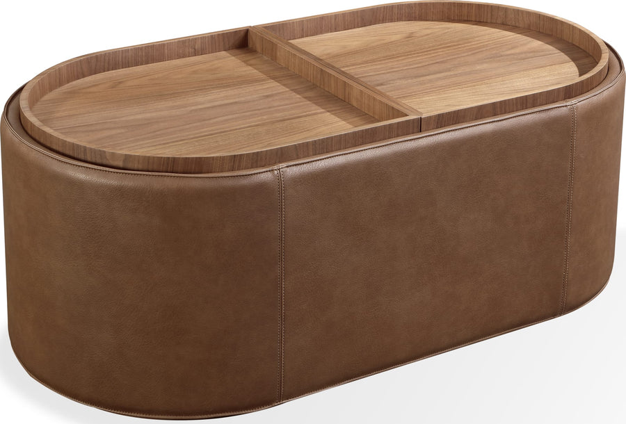 Yardley Leather Upholstered Storage Coffee Table with Wooden Tray Top and Casters - View 2