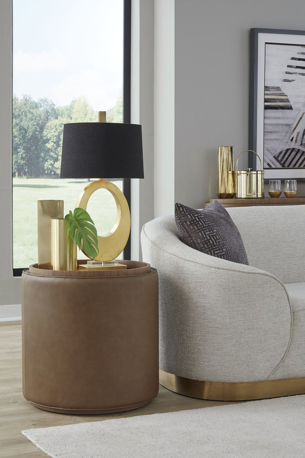 Yardley Leather Upholstered Storage End Table with Wooden Tray Top alternate view