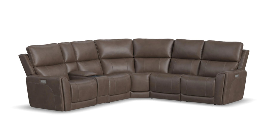 Carter Cappuccino Fabric Power Reclining Sectional with Power Headrests & Lumbar