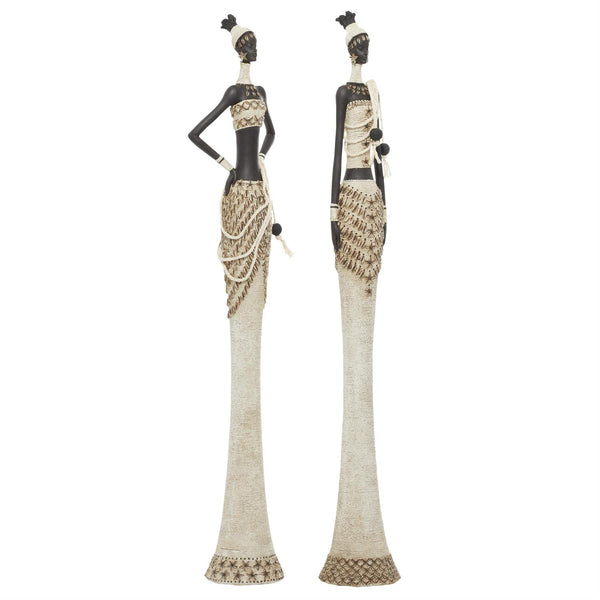 White Polyresin African Woman Sculptures, Set of 2, 31