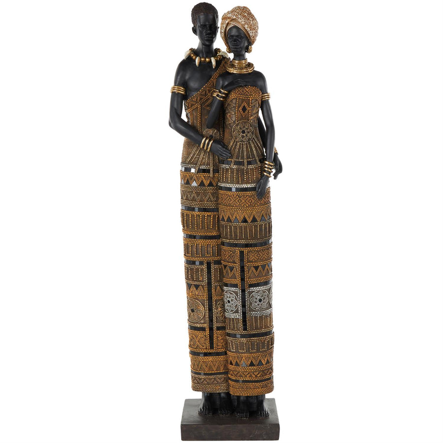 Black Resin African Family Sculpture with Gold Jewels, 31
