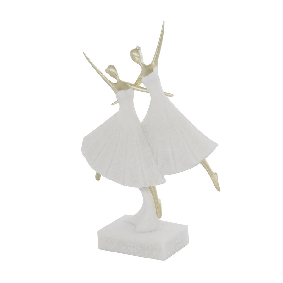 Cream Polystone Ballet Dancers Sculpture with Gold Accents, 13
