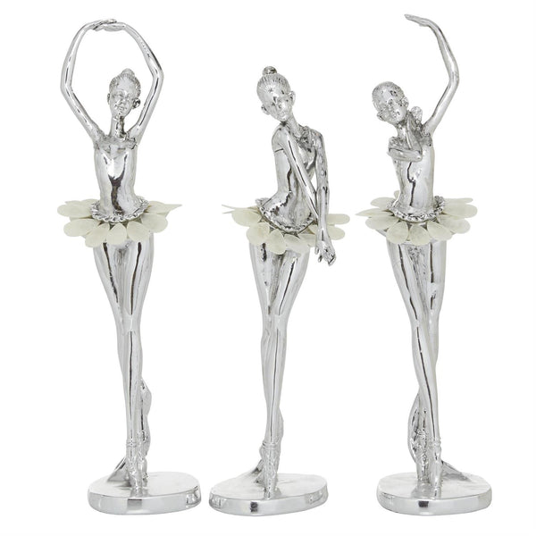Silver Polystone Ballet Dancer Sculptures with Capiz Inlay, Set of 3