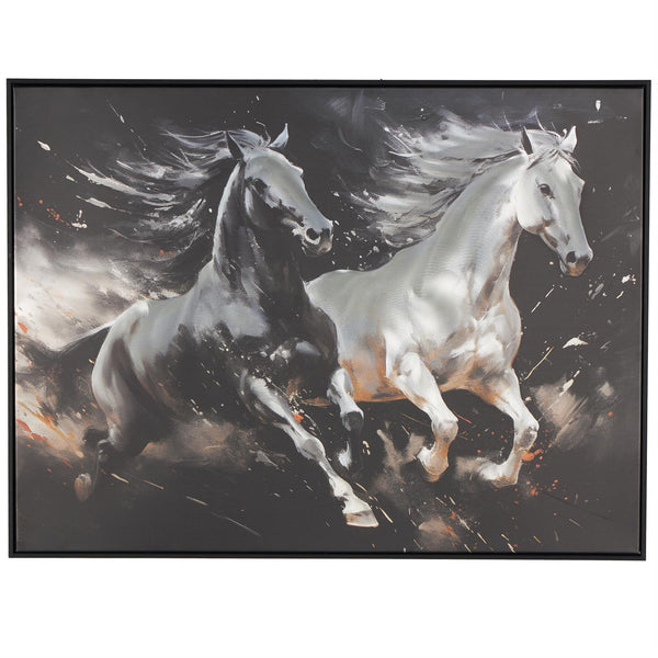 Black Aluminum Running Horses Wall Art with Orange Accents, 40