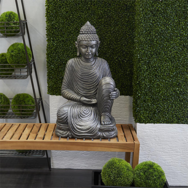 Silver Magnesium Oxide Meditating Buddha Garden Sculpture, 36