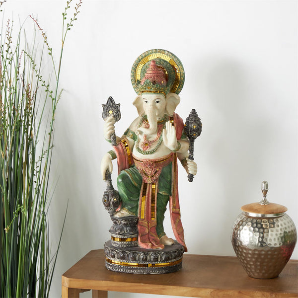 Gold Resin Ganesh Sculpture with Color Accents, 27