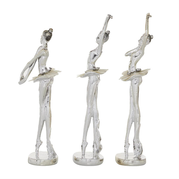 Silver Polystone Ballet Dancer Sculptures with Capiz Inlay, Set of 3 alternate view