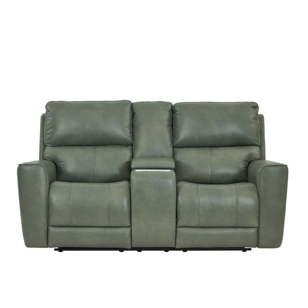 Venezia Cement Leather Power Reclining Love Seat with Power Headrest