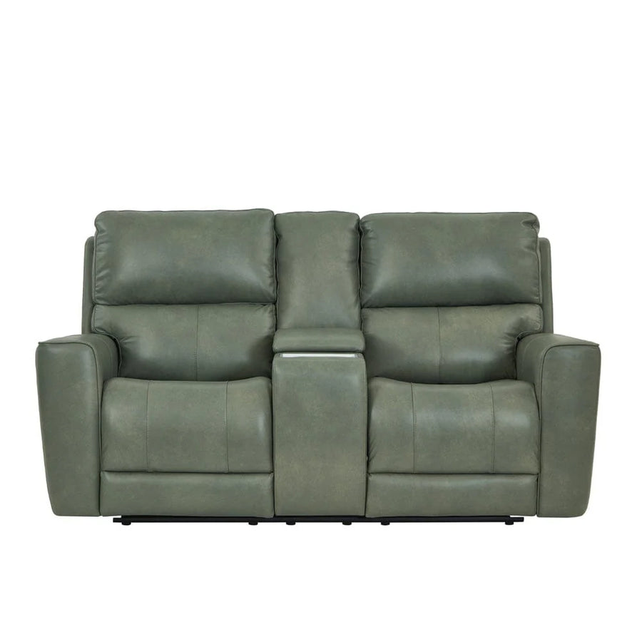Venezia Cement Leather Power Reclining Love Seat with Power Headrest
