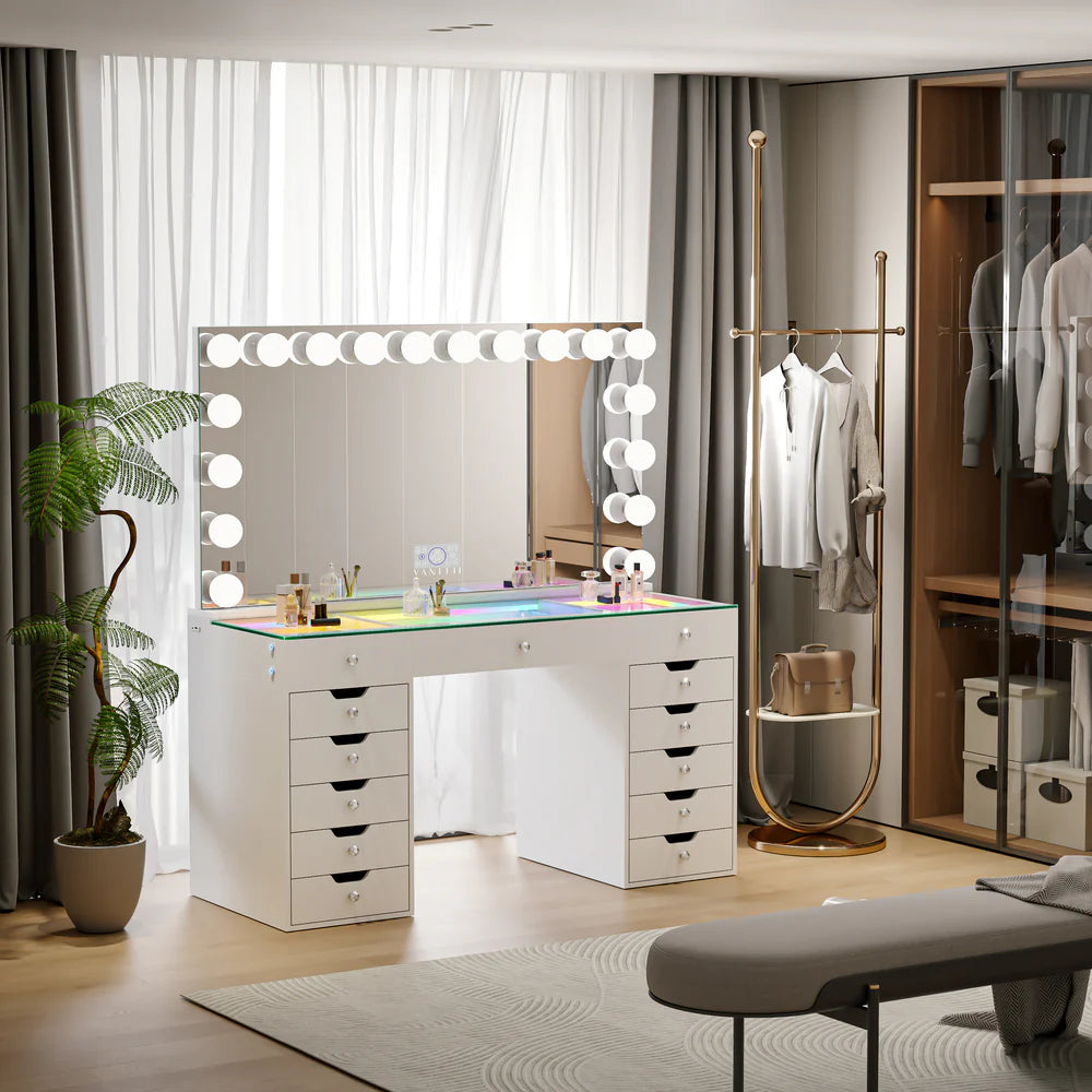 Emily Vanity Desk with Full Width Smart Mirror