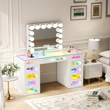 Emily Vanity Desk-11 Glass Fronted Drawers Vanity with Vanity Mirror Jewelry Cabinet