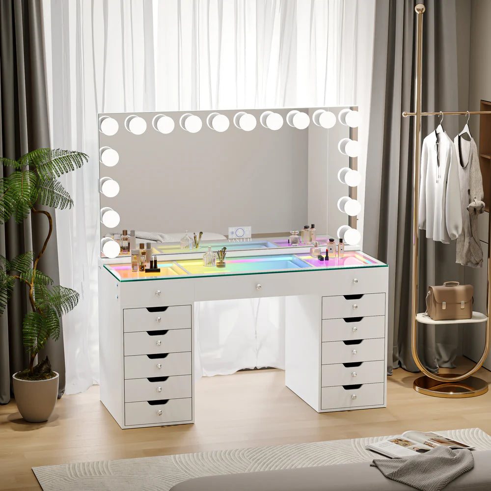 Emily Vanity Desk with Full Width Smart Mirror