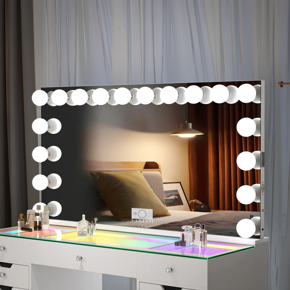 Emily Vanity Desk with Full Width Smart Mirror