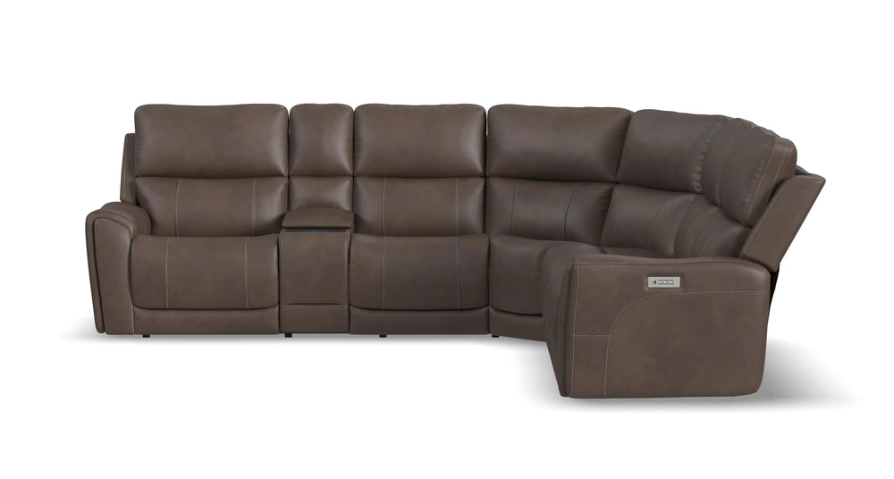 Carter Cappuccino Fabric Power Reclining Sectional with Power Headrests & Lumbar