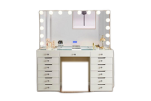 LR-003 white Hollywood vanity with full-width bulb mirror, background removed