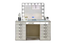 LR-004 crystal white Hollywood vanity with diamond-frame mirror, background removed