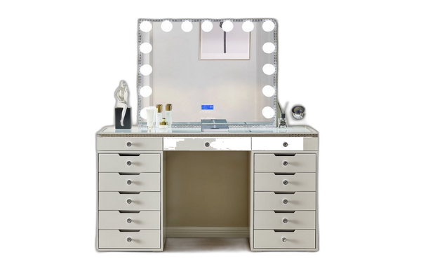 Crystal Hollywood Vanity Set with Silver Crystal Accents White