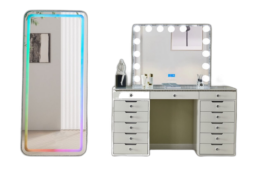 LR-004 crystal vanity with RGB full-length mirror, background removed