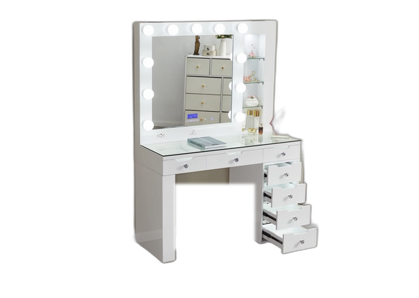 Hollywood Vanity Set with Spotlight Mirror & Display Shelves  — White alternate view