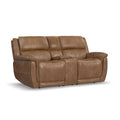 Flexsteel Beau Fabric Power Reclining Loveseat with Console & Power Headrests