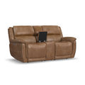 Flexsteel Beau Fabric Power Reclining Loveseat with Console & Power Headrests