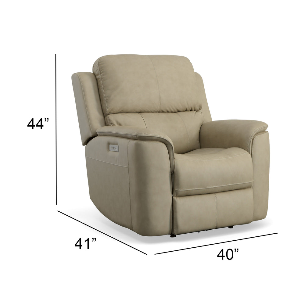 Flexsteel Henry Leather Power Swivel Gliding Recliner with Power Headrest, Lumbar, Heat & Massage in Beige