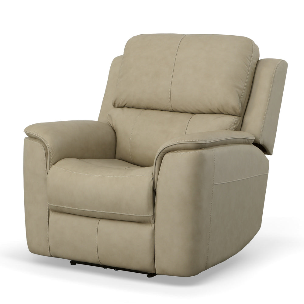 Flexsteel Henry Leather Power Swivel Gliding Recliner with Power Headrest, Lumbar, Heat & Massage in Beige