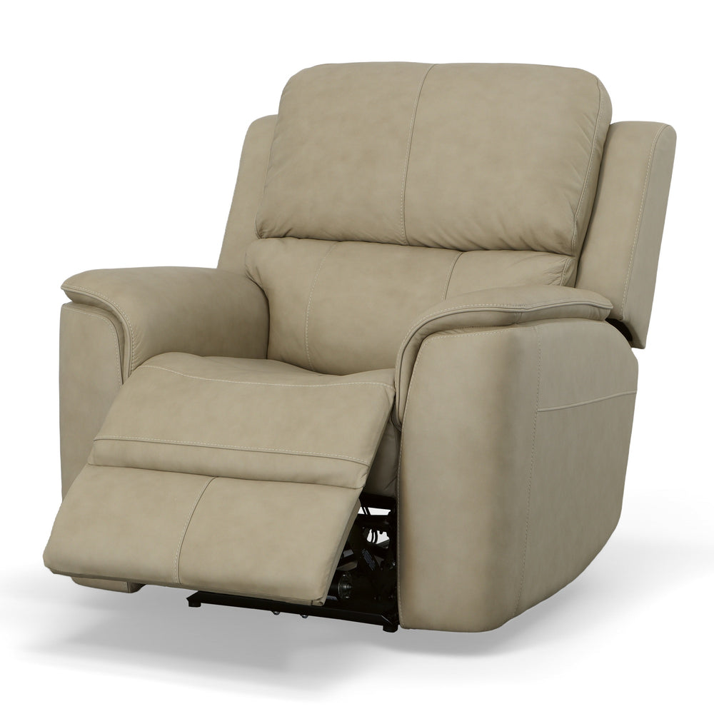 Flexsteel Henry Leather Power Swivel Gliding Recliner with Power Headrest, Lumbar, Heat & Massage in Beige