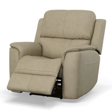 Flexsteel Henry Leather Power Swivel Gliding Recliner with Power Headrest, Lumbar, Heat & Massage in Beige