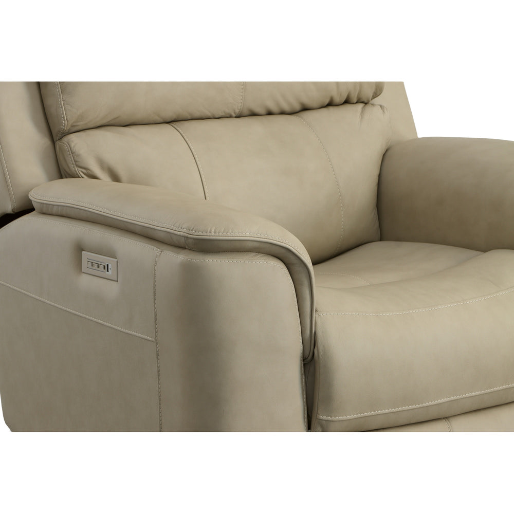 Flexsteel Henry Leather Power Swivel Gliding Recliner with Power Headrest, Lumbar, Heat & Massage in Beige