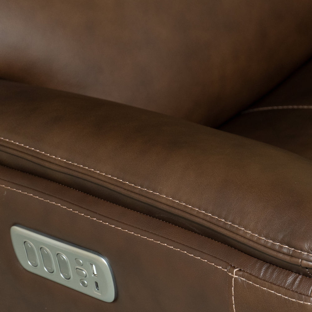 Henry Leather Power Reclining Loveseat with Console & Power Headrests & Lumbar in Burnt Umber