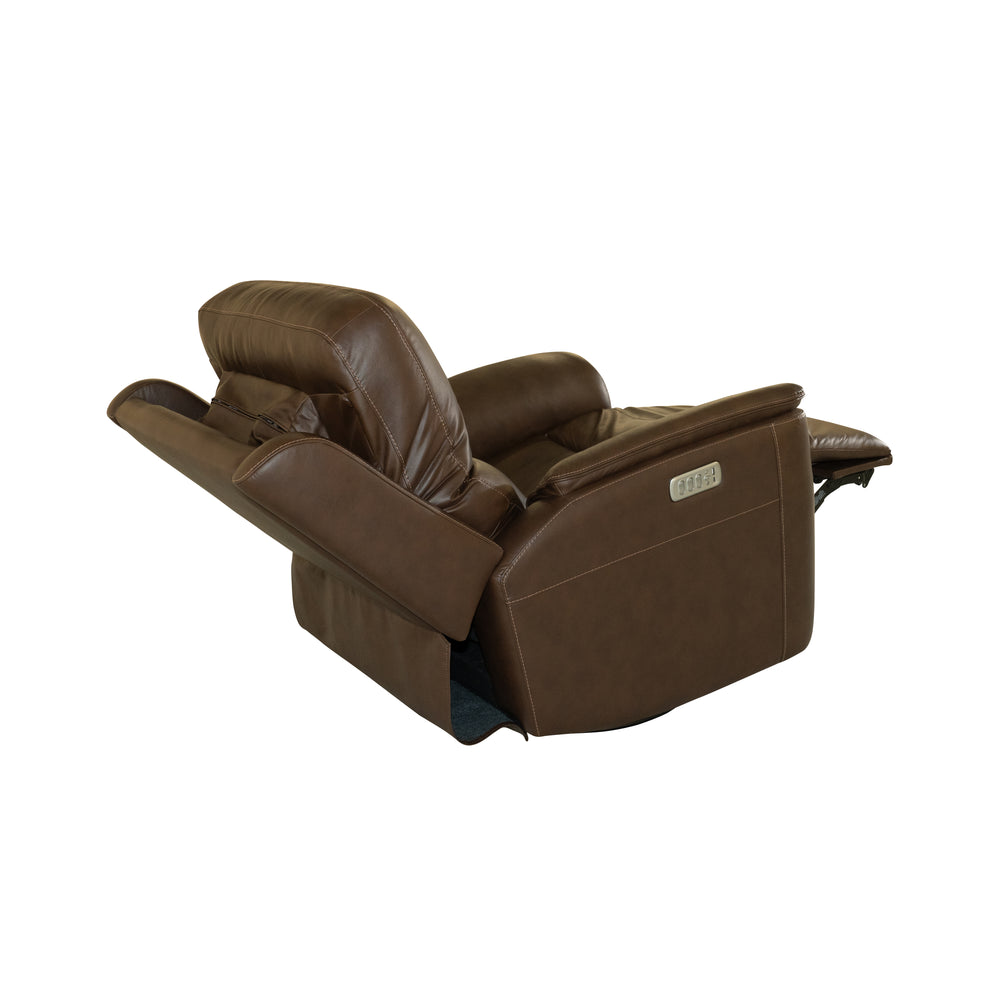 Henry Leather Power Swivel Gliding Recliner with Power Headrest, Lumbar, Heat & Massage in Burnt Umber