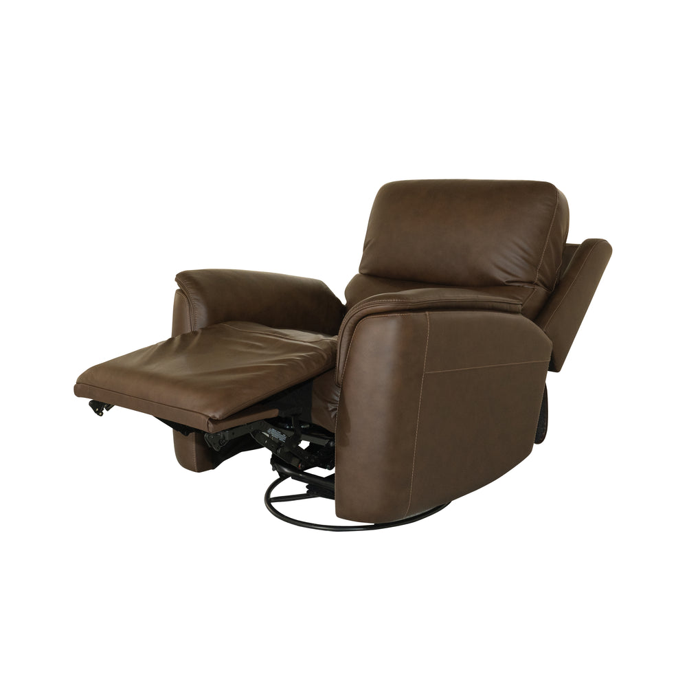 Henry Leather Power Swivel Gliding Recliner with Power Headrest, Lumbar, Heat & Massage in Burnt Umber