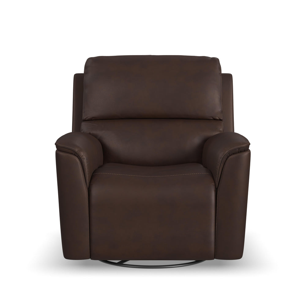Henry Leather Power Swivel Gliding Recliner with Power Headrest, Lumbar, Heat & Massage in Burnt Umber