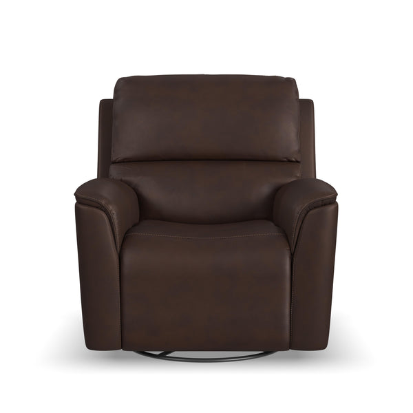 Henry Leather Power Swivel Gliding Recliner with Power Headrest, Lumbar, Heat & Massage in Burnt Umber